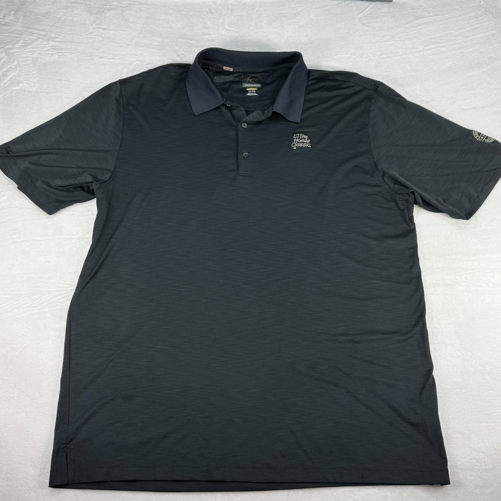 Greg Norman Play Dry Polo Shirt Men's XL Black Texture Golf - The Honda Classic